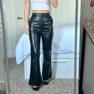 ASOS Design Faux Leather High Waisted Flare Plants Black